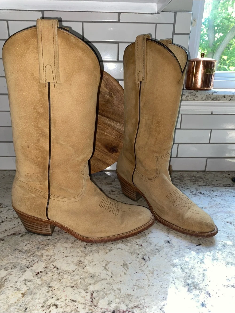 Vtg FRYE Tan Sand Western Cowboy Boot USA Mens 9.5 EUC - Picture 5 of 16